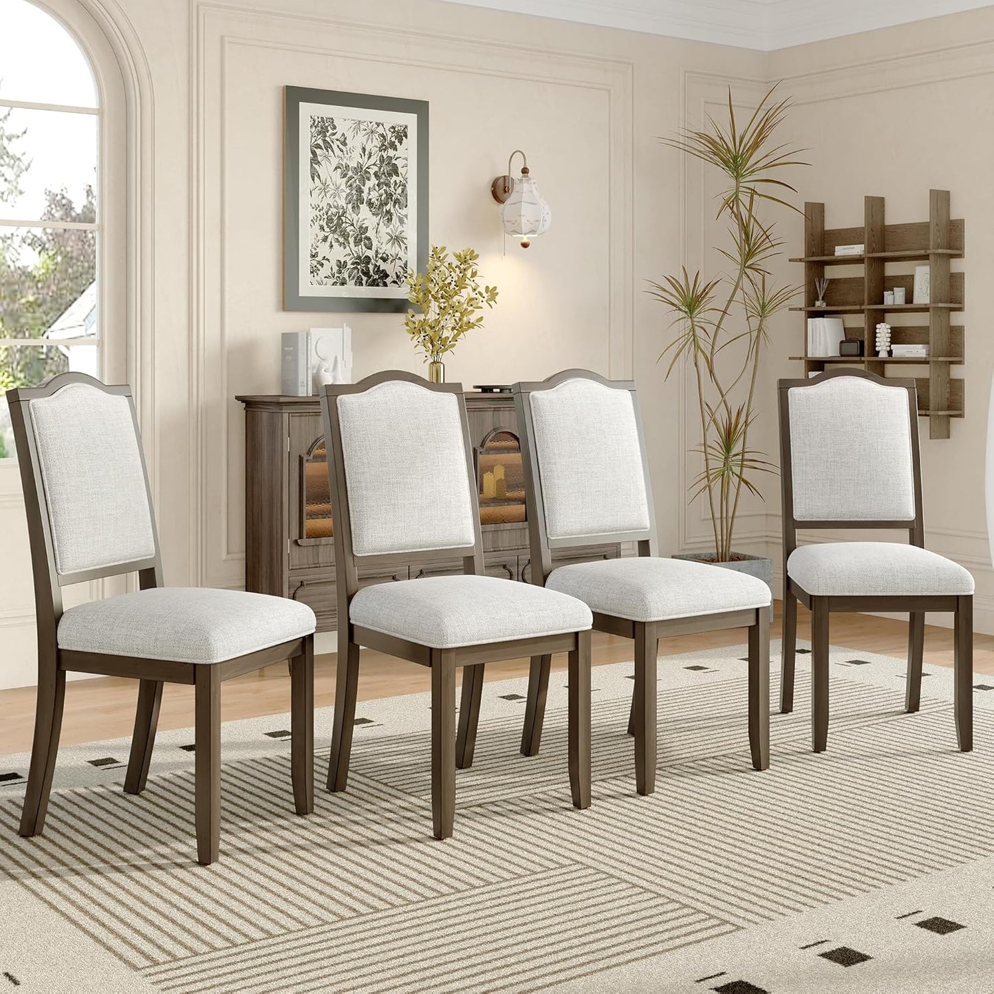 Merax Upholstered Dining Chairs Set of 4, Farmhouse Chair with High Back, Modern Seating for Kitchen, Bedroom & Living Room, Brown+Beige
