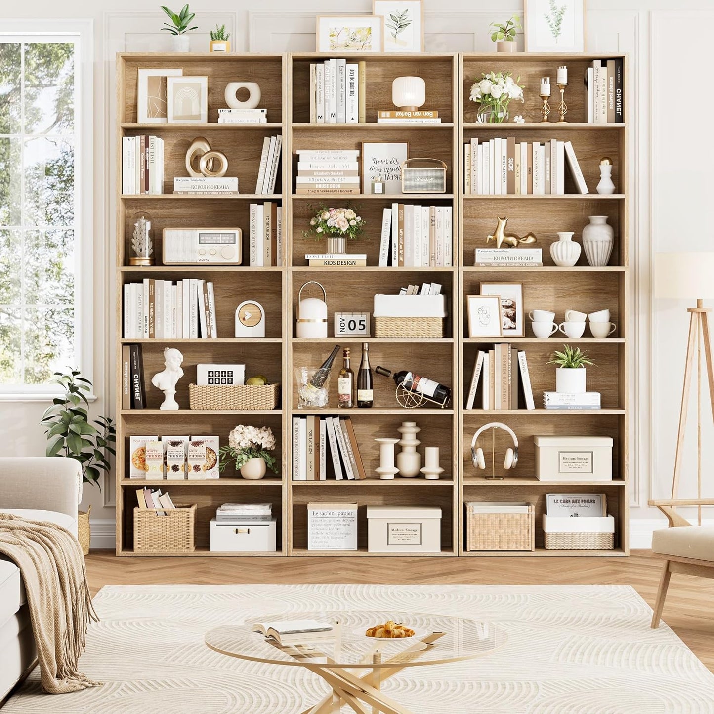 82" Tall Bookshelf, 7-Tier Open Shelves Bookcase, Freestanding Display Storage Shelves, Tall Bookcase Home Decor Furniture for Home Office, Living Room, Bedroom, Light Oak