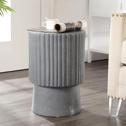 JONATHAN Y TBL1102A Louisa 19" Modern Art Deco Tambour Indoor/Outdoor Accent Table Minimalist, Contemporary, Bohemian, Mid-Century, Patio, Garden Room, Bathroom, Living Room, Gray Terrazzo Finish