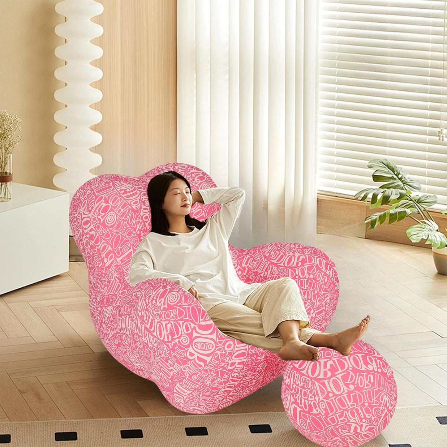 Bean Bag Chair - Memory Foam Bean Bag Chair for Adults, Comfy High-Resilience Single Sofa, Small Space Floor Chair, Chaise Lounge for Living Room, Bedroom (Pink, Ball)