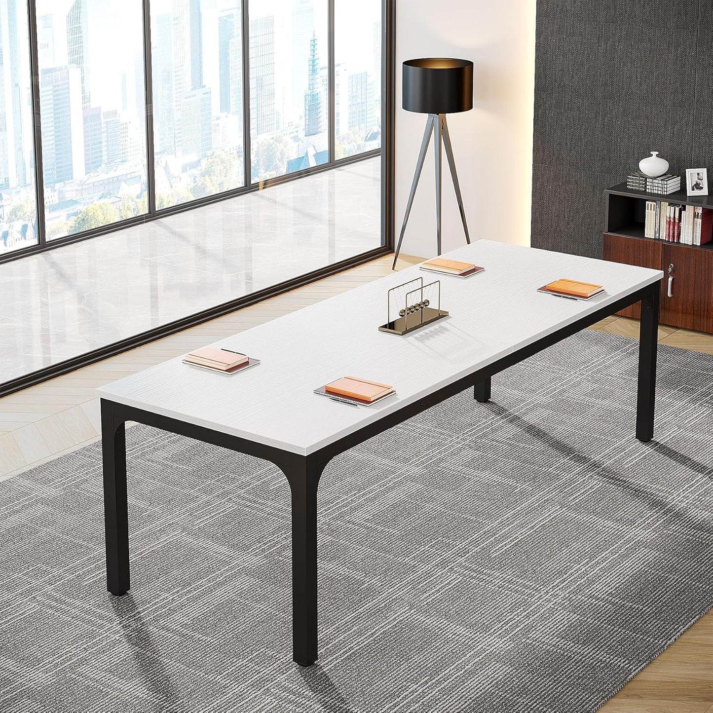 Tribesigns 6.5FT Conference Table, 78.7 Inche Rectangle Meeting Seminar Table, Large Business Tables for 6-8 People (Only Table) (White+Black)