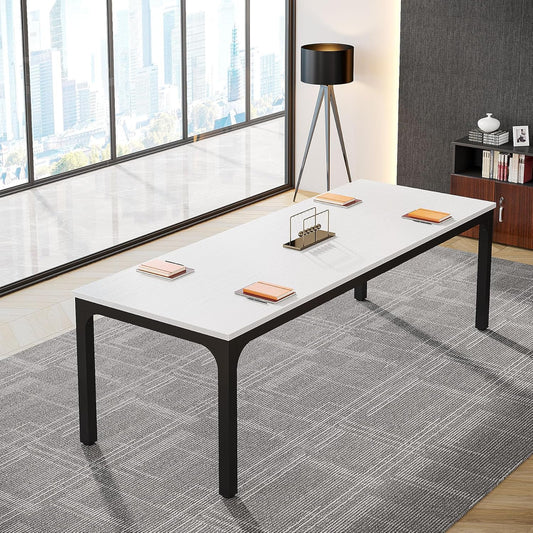 Tribesigns 6.5FT Conference Table, 78.7 Inche Rectangle Meeting Seminar Table, Large Business Tables for 6-8 People (Only Table) (White+Black)