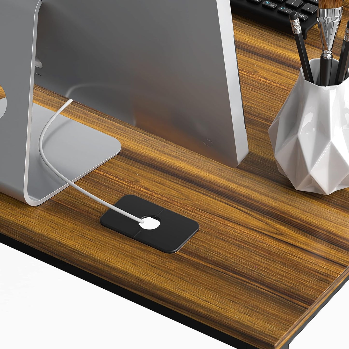 SHW Mission 55 x 60 Inches L-Shape Home Office Computer Desk, Walnut