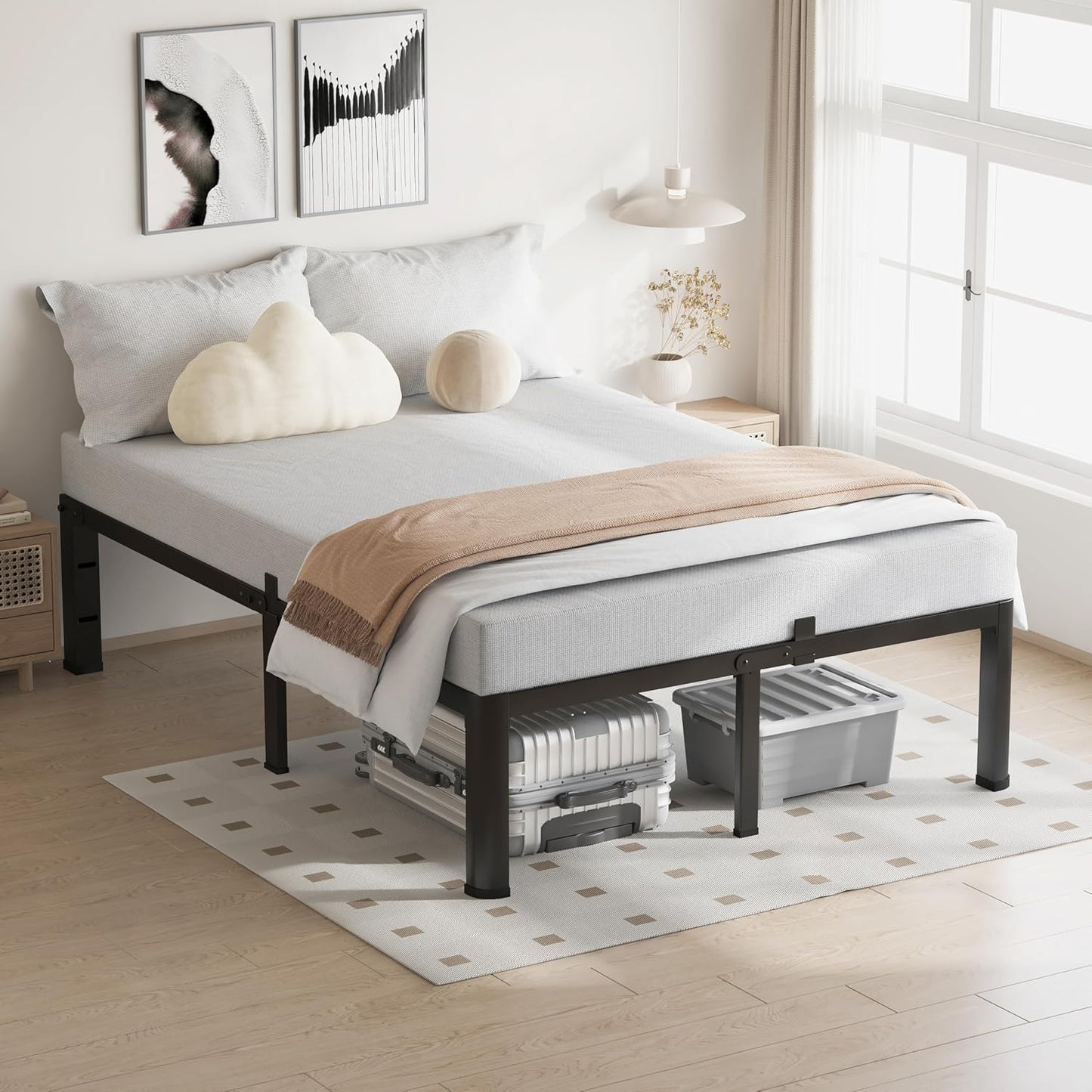 16 Inch King Size Bed Frame, 3500Lbs Heavy Duty Metal Platform with Round Corner Legs Mattress Slide Stopper, Steel Slat Support No Box Spring Needed, Noise Free, Non-Slip, Easy Assembly
