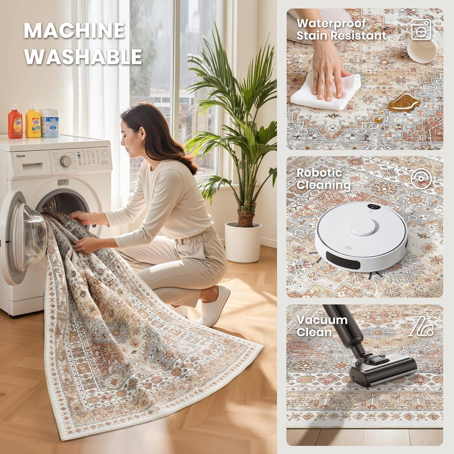 zesthome 10x14 Area Rugs,Stain Resistant Washable Rug,Ultra-Thin Rugs for Living Room,Bedroom,Non-Slip Backing Home Decor Large Area Rug (Orange,10'x14')