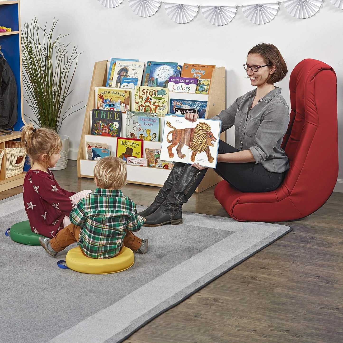 Factory Direct Partners Soft Tufted Floor Rocker - Cushioned Ground Chair for Kids Teens and Adults - Great for Reading, Gaming, Meditating, TV - Red, 10488-RD