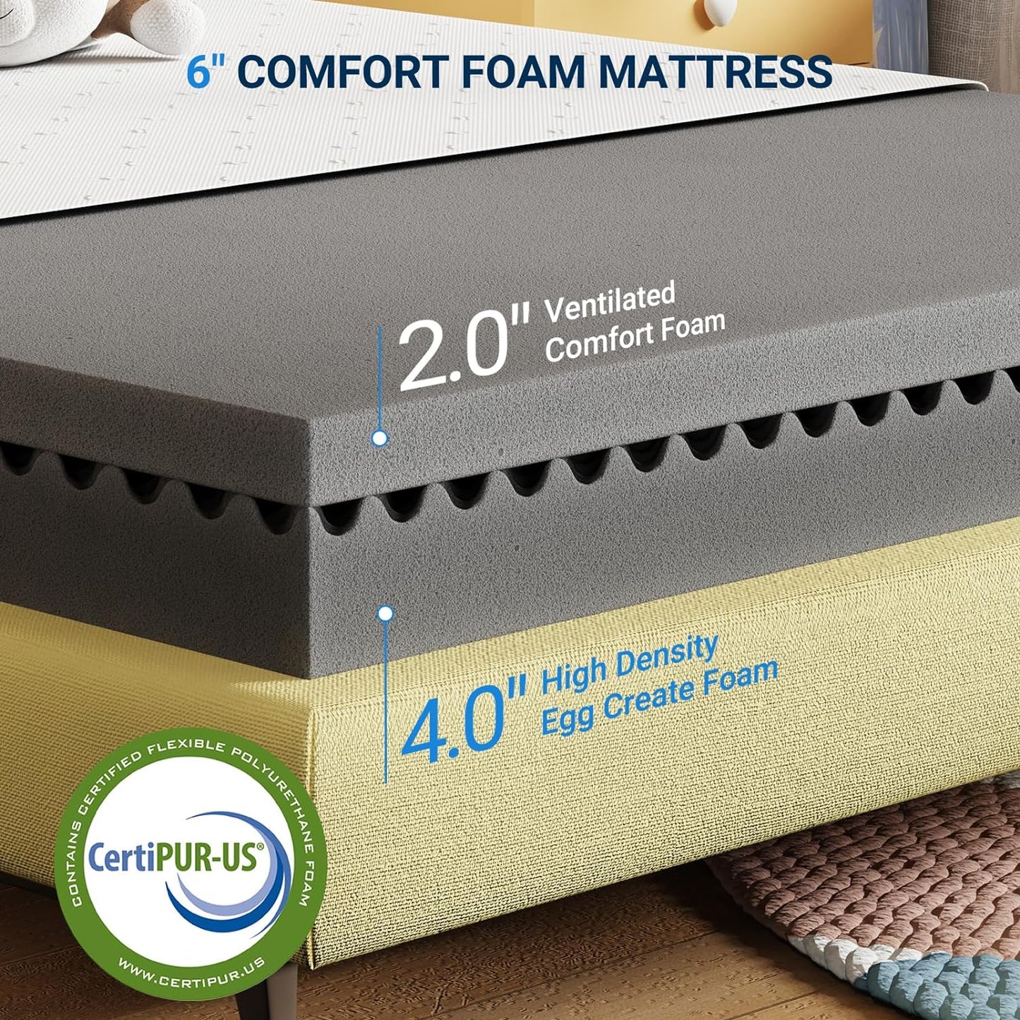 Avenco Queen Size Mattress, 6 Inch Memory Foam Queen Mattress in a Box for Comfort Sleep & Pressure Relief, CertiPUR-US Certified Medium Firm Queen Mattresses, A-M01810