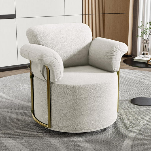 KEIKI Modern Comfy Swivel Accent Reading Chair, 360°Round Upholstered Barrel Armchair Single Club Lounge Sofa Chairs for Living Room,Bedroom, Office,Beige