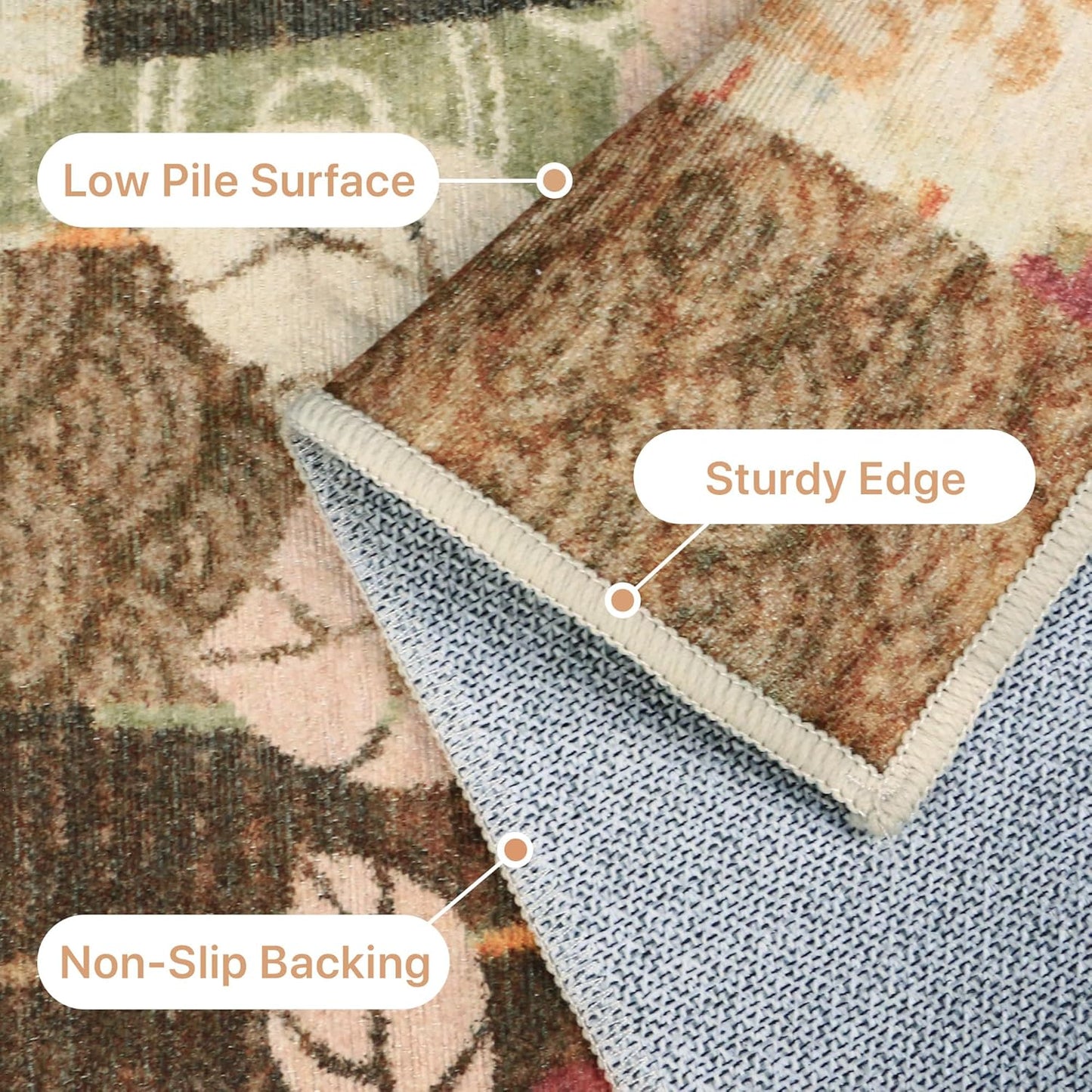 GENIMO Floral Runner Rug 2'6''x8, Machine Washable Non Slip Vintage Patchwork Hallway Runner, Ultra-Thin Low Pile Runners for Indoor Entryway, Hallway, Kitchen and Corridor, Auburn Cinnamon