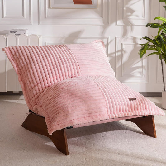 MAXYOYO Adjustable Living Room Chair, 3-Position Bean Bag Chair with Removable Cover, Upholstered Accent Chair with Frame, Soft Reclining Lounge for Bedroom, Apartment, Office, Pink