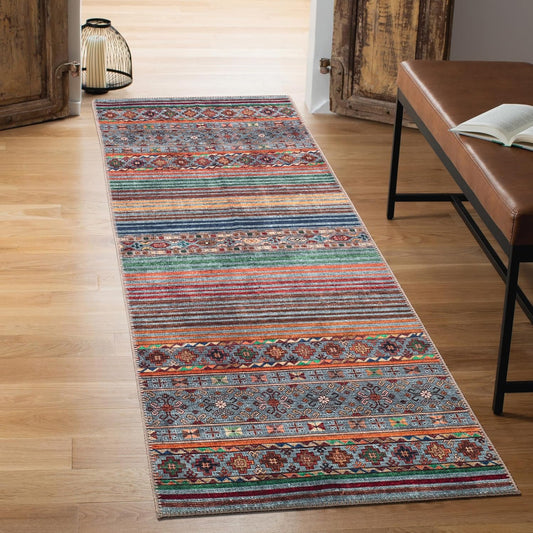 Keen Home Design 2x12 Rug - Machine Washable Runner Rug with Non-Slip Backing, Ideal for Hallway, Entryway, Kitchen, Laundry Room - Vintage, Easy Clean, Durable, Low Pile - (2'6" x 12')