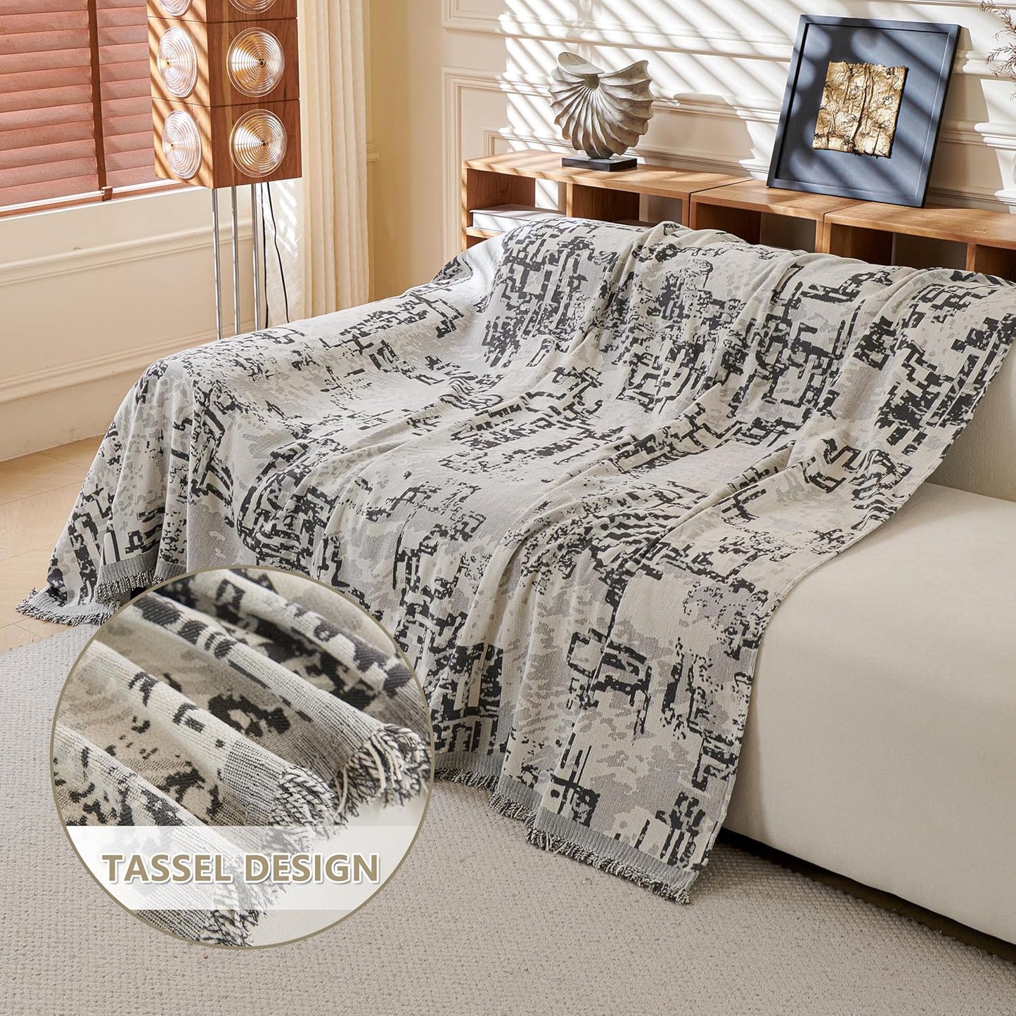 MYSKY HOME Boho Couch Cover Sofa Covers, Couch Covers for 2 Cushion Couch Sofa, Chenille L Shape Sectional Couch Cover- Pet-Friendly, Machine Washable, Sofa Protector for Kid, 71"x118", Dark Grey Maze