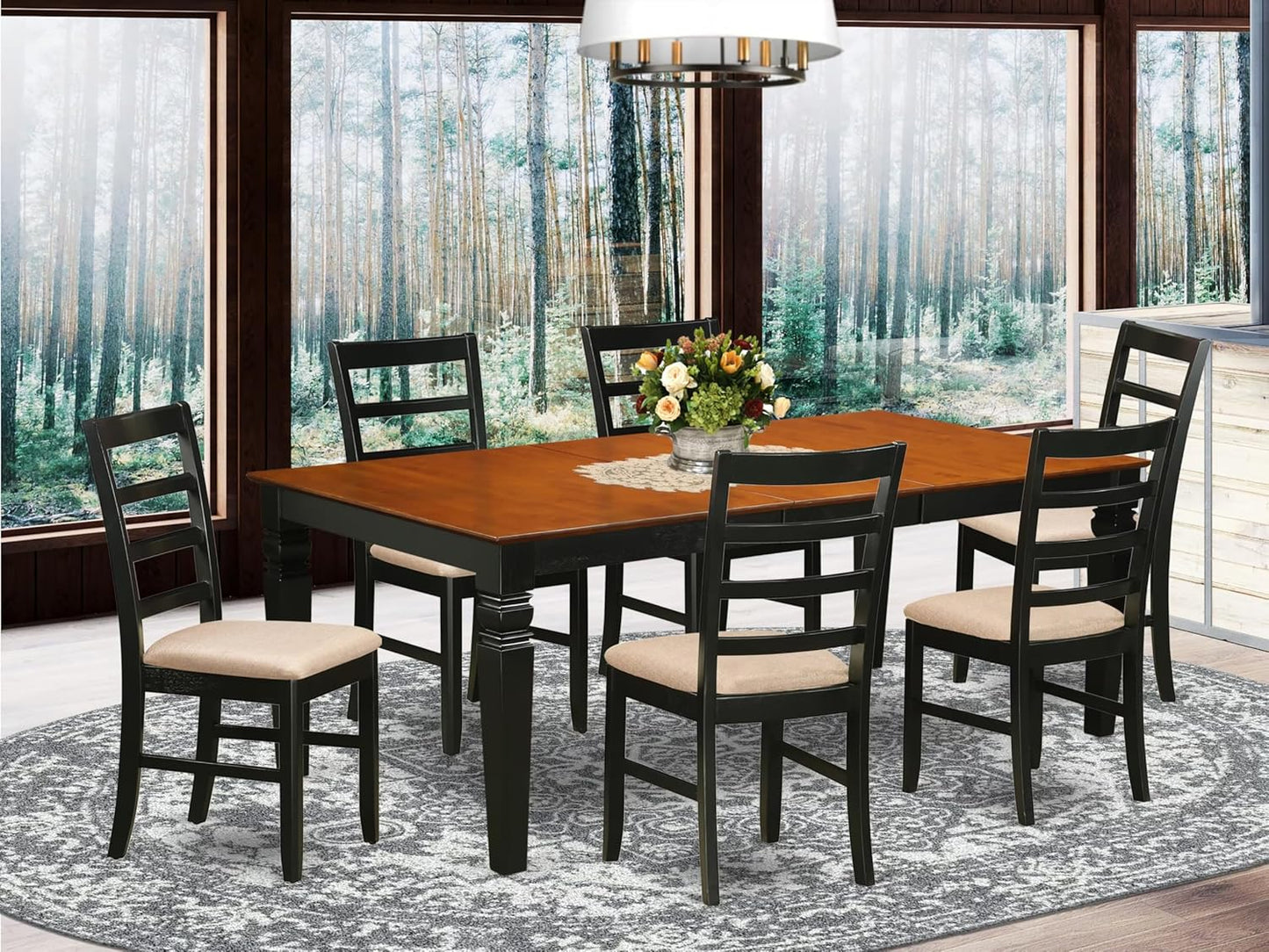 East West Furniture LGPF7-BCH-C 7 Piece Kitchen Table & Chairs Set Consist of a Rectangle Wooden Table with Butterfly Leaf and 6 Linen Fabric Dining Chairs, 42x84 Inch, Black & Cherry