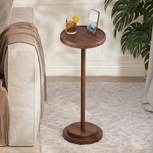 BLUEWEST Drink Table, 24.4" Tall Compact Side Table with Phone Slot and Weighted Base, Durable Pedestal Table Accent for Living Room, Bedroom, or Office, Martini and Cocktail
