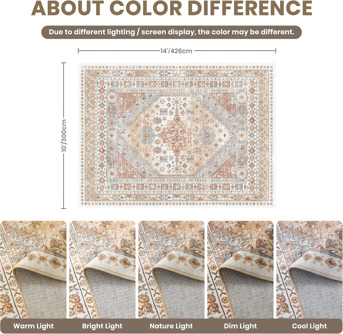 zesthome 10x14 Area Rugs,Stain Resistant Washable Rug,Ultra-Thin Rugs for Living Room,Bedroom,Non-Slip Backing Home Decor Large Area Rug (Orange,10'x14')