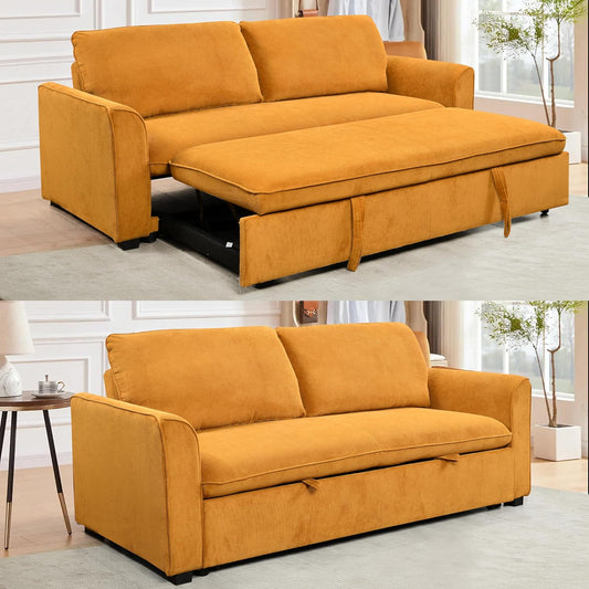 Queen Size Convertible Loveseat Sofabed 3 in 1 Convertible Sleeper Sofa Bed with Pull Out Couch Bed and Reclining Backrest, Oversized Corduroy Upholstered Sofa&Couch for Living Room Home Apartment RV