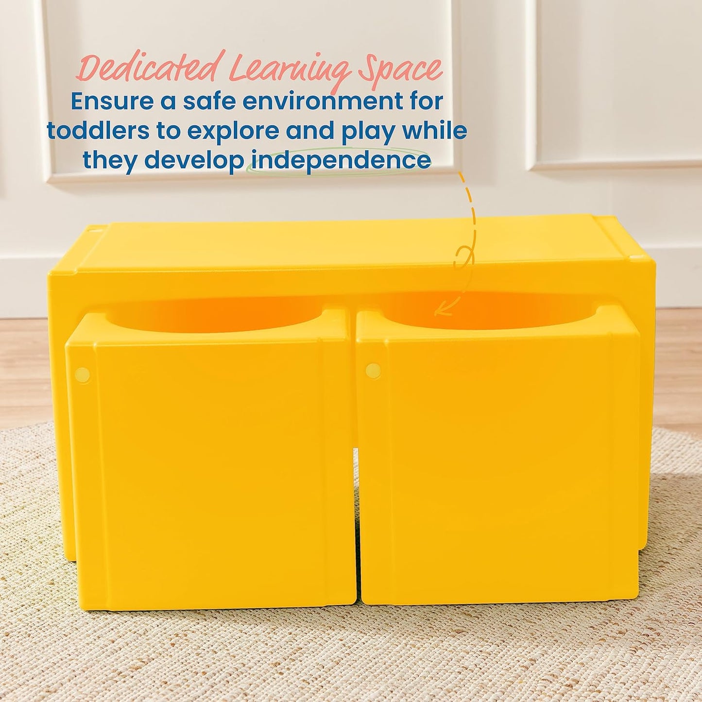 ECR4Kids Tri-Me Table and Cube Chair Set, Multipurpose Furniture, Yellow, 3-Piece