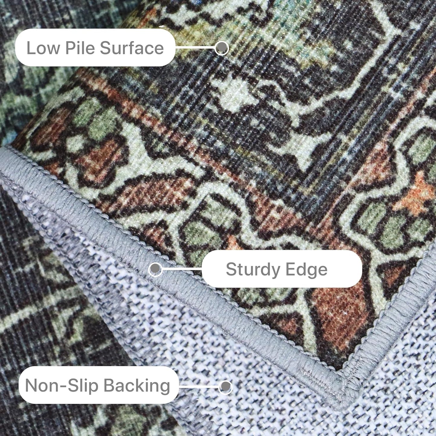 6X9 Area Rugs Machine Washable Rugs for Living Room, Vintage Boho Large Rugs for Bedroom Dining Room, Non Slip Indoor Soft Distressed Lightweight Thin Low Pile Carpet, Black