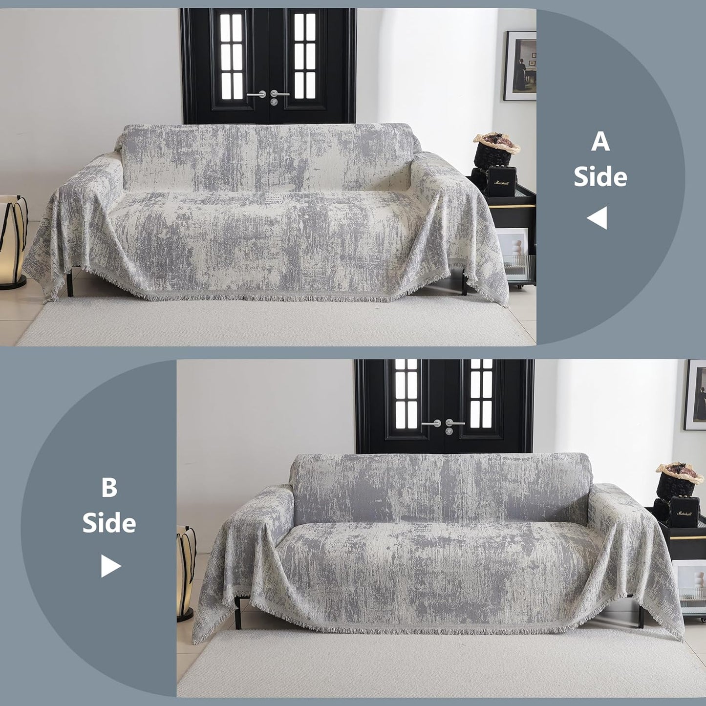 MYSKY HOME Sectional Couch Cover Sofa Covers for Sectional Sofa L Shape Chenille Couch Protector Grey Geometric for Dogs Pets Couch Throw Cover Washable Durable for Home Decor, 91" X134"