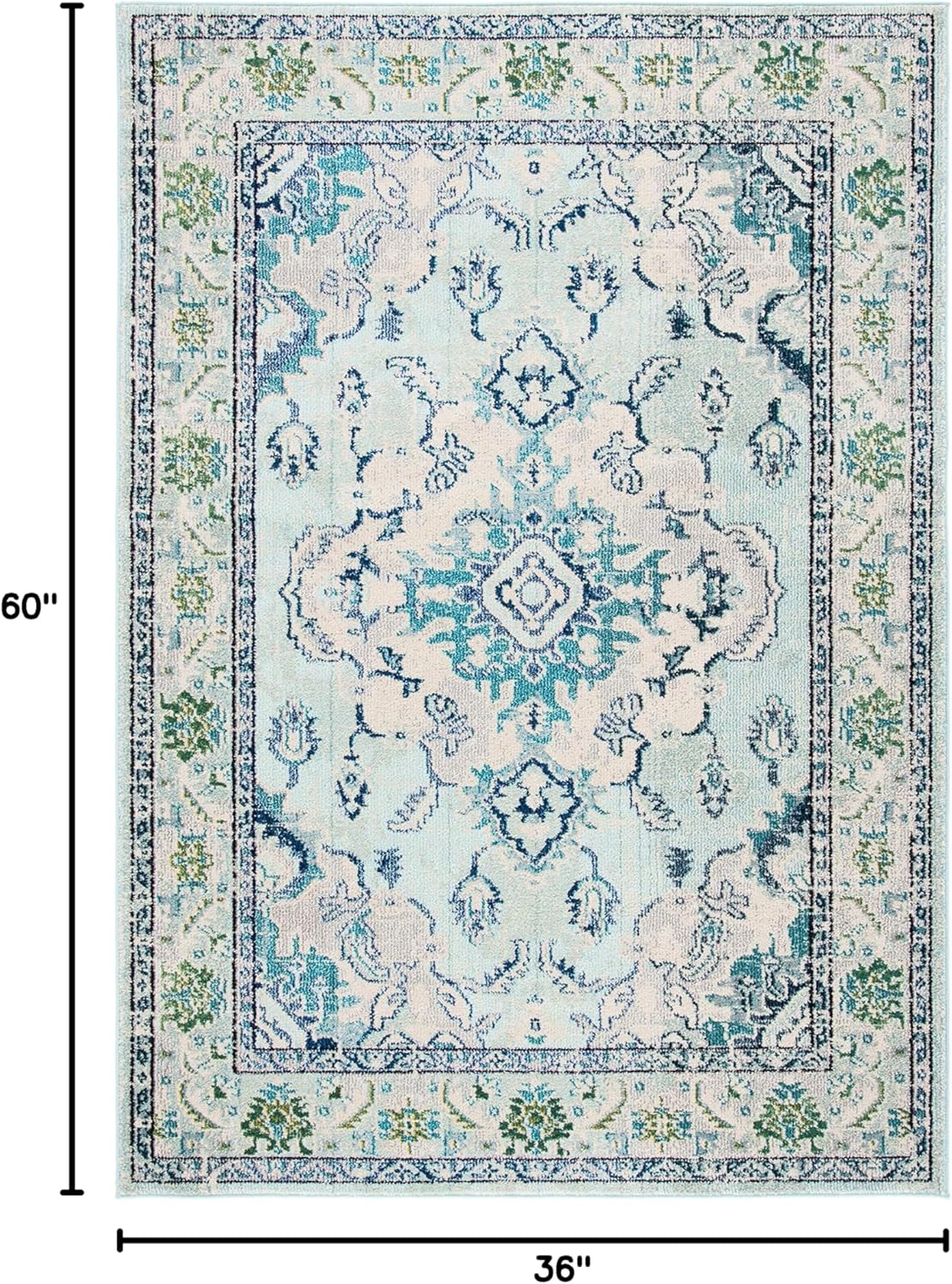 SAFAVIEH Monaco Collection Accent Rug - 3' x 5', Light Blue & Ivory, Medallion Distressed Design, Non-Shedding & Easy Care, Ideal for High Traffic Areas in Entryway, Living Room, Bedroom (MNC243K)