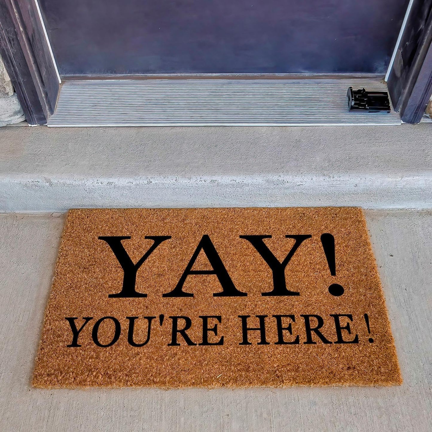 Yay You're Here Funny Coir Doormat - Natural Brown Entryway Welcome Mat, 23.7 x 15.7 inch