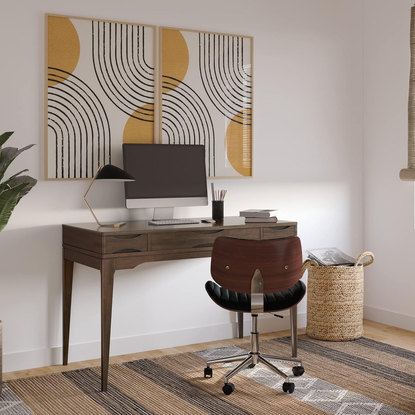 SIMPLIHOME Harper Small Desk - 48 inch Wide Solid Hardwood Writing Desk in Walnut Brown, Mid-Century Modern Home Office Table for Study or Work with 2 Drawers and Flip-Down Keyboard Tray