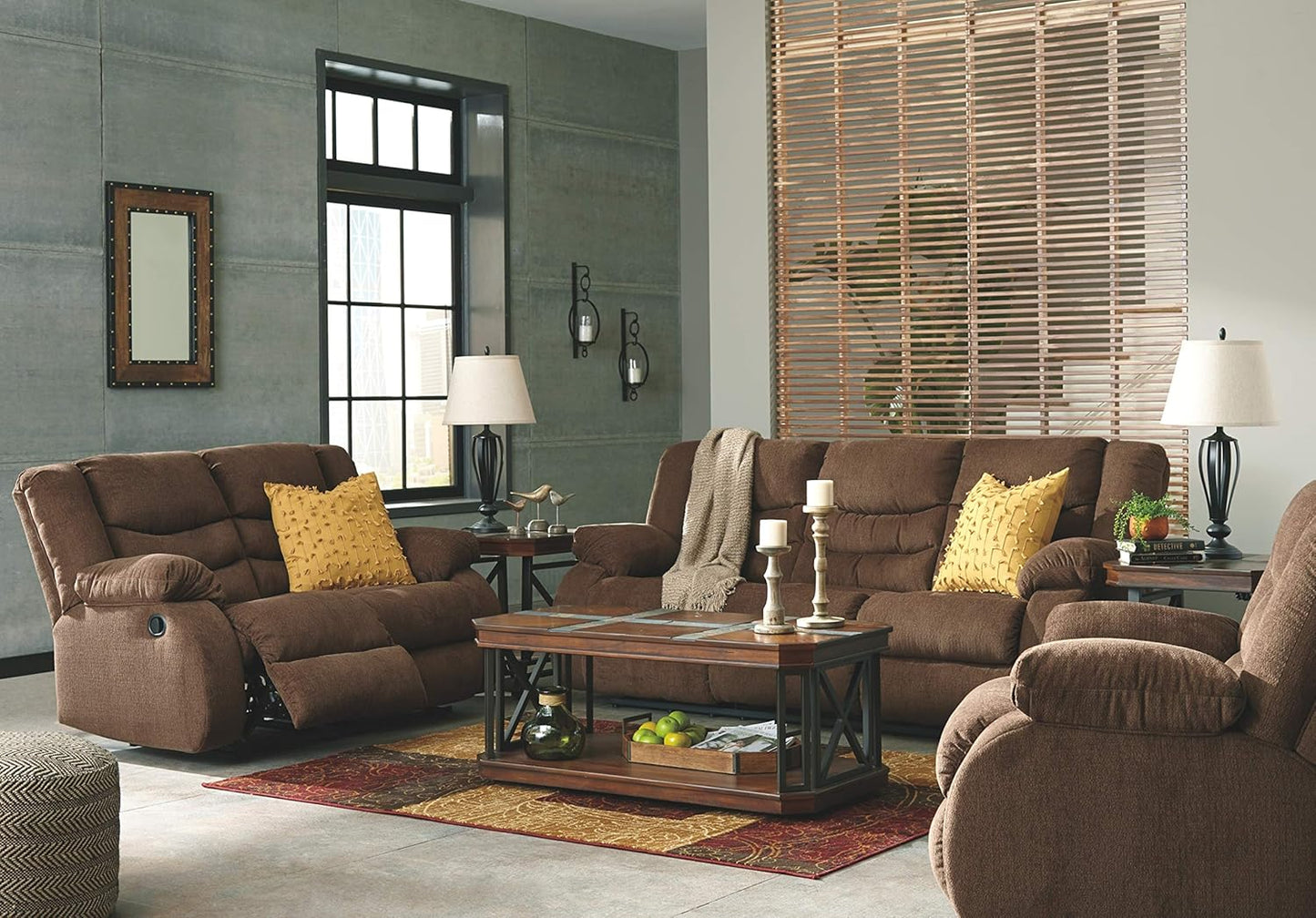 Signature Design by Ashley Tulen Upholstered Manual Pull-Tab Reclining Sofa, Dark Brown