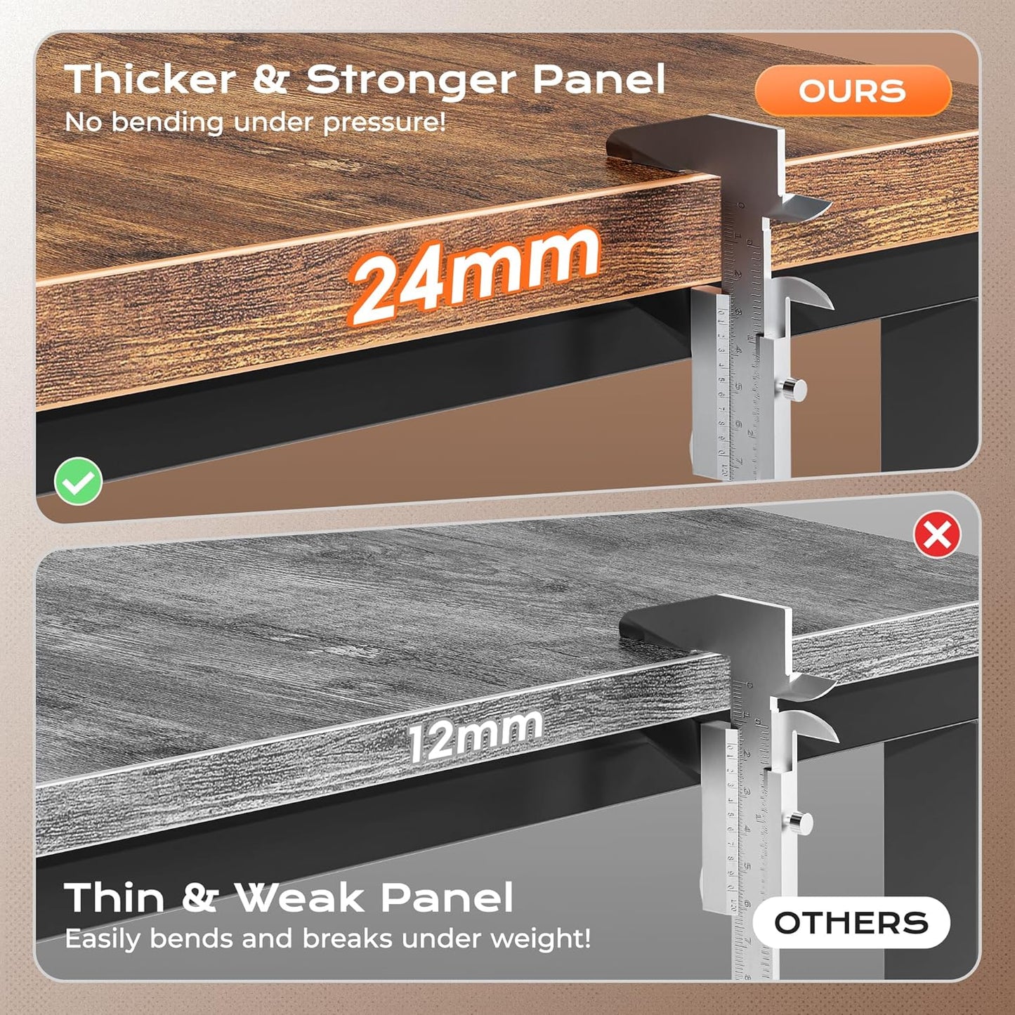 Huuger 63 Inch L Shaped Desk with Power Outlets and USB-C Port, 0.95 Inch Thicker Desktop, Reversible Computer Desk, Larger Office Corner Gaming Desk, Metal Frame, for Home Office, Study, Rustic Brown