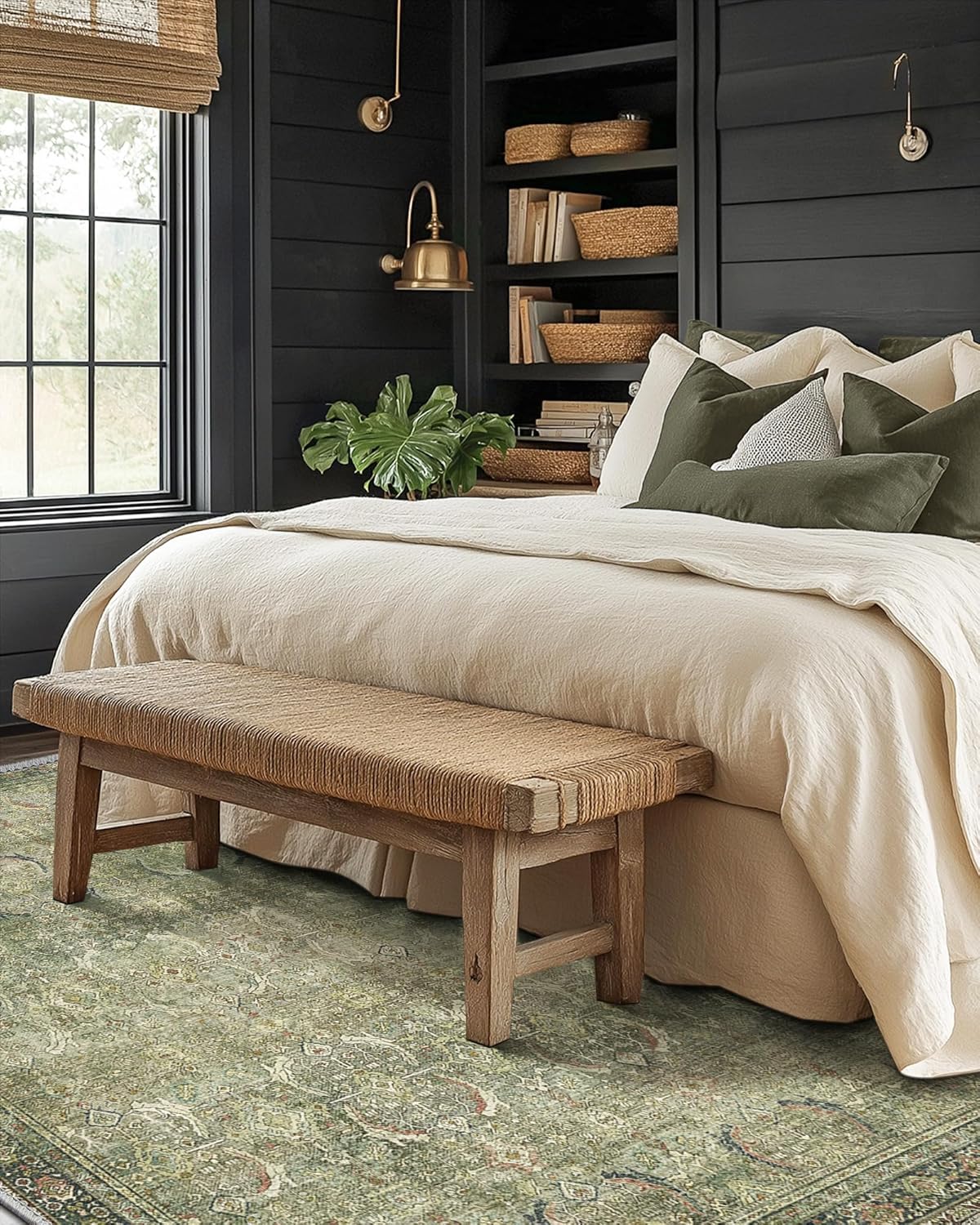 6X9 Area Rugs Machine Washable Rugs for Living Room, Vintage Boho Large Rugs for Bedroom Dining Room, Non Slip Indoor Soft Distressed Lightweight Thin Low Pile Carpet, Green