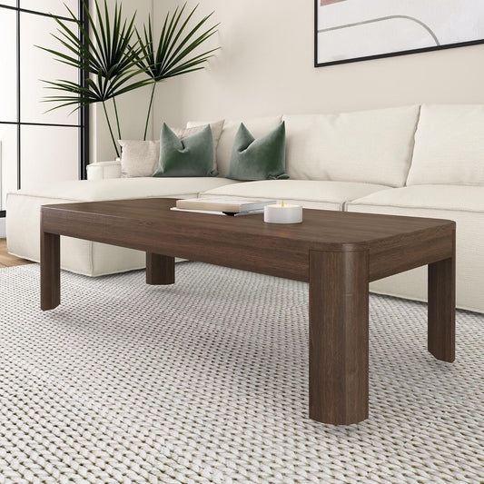 Plank+Beam Modern Rounded Coffee Table, 54 Inch, Solid Wood Contemporary Center Table for Living Room, Rectangle Tea Table, Walnut