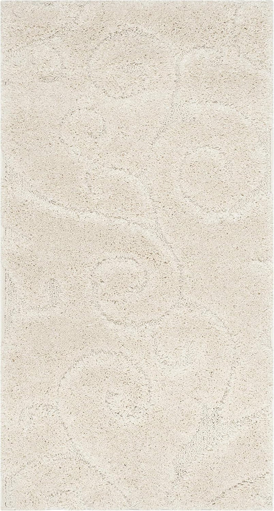 SAFAVIEH Florida Shag Collection Accent Rug - 2'3" x 4', Creme & Creme, Scroll, Non-Shedding & Easy Care, 1.2-inch Thick Ideal for High Traffic Areas in Entryway, Living Room, Bedroom (SG455-1111)