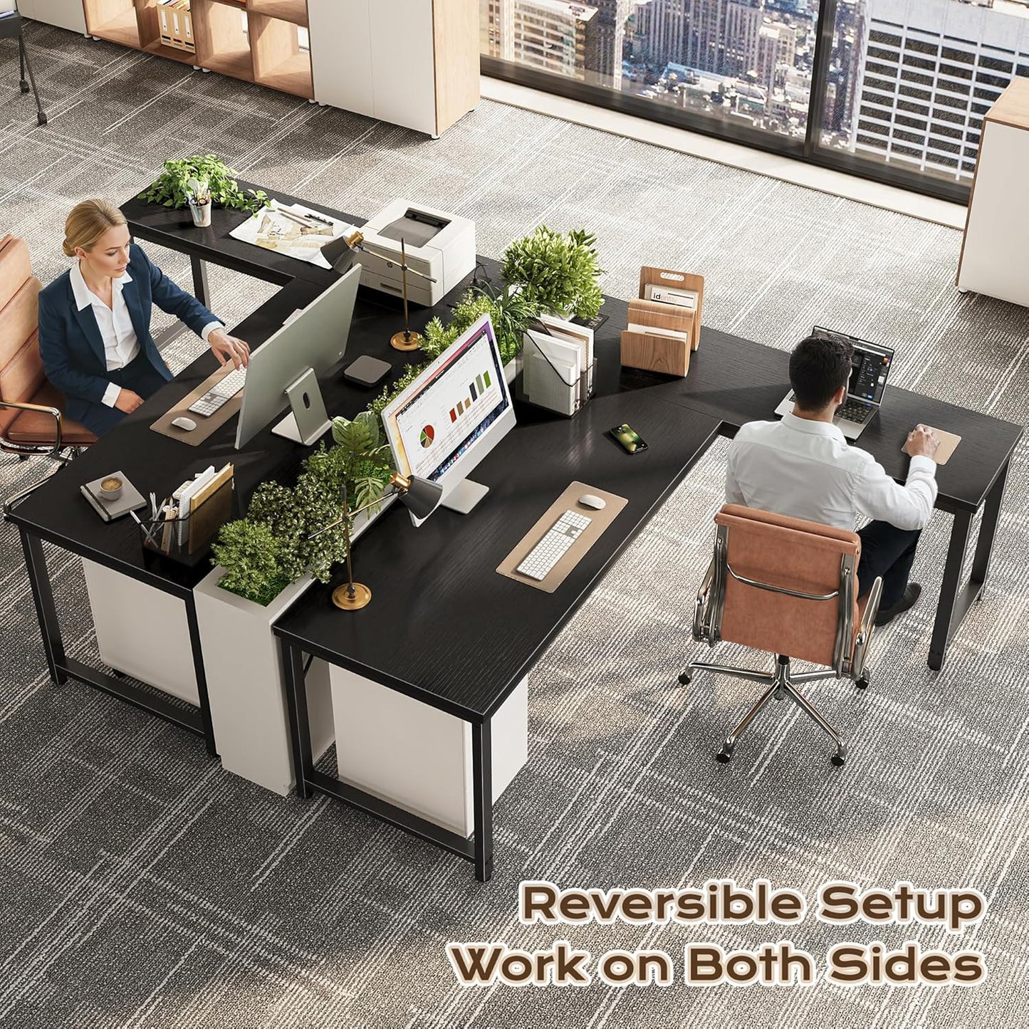 Huuger 63 Inch L Shaped Desk with Power Outlets and USB-C Port, Reversible Computer Desk, Larger Office Corner Gaming Desk, 0.95 Inch Thicker Desktop, Metal Frame, for Home Office, Study, Black