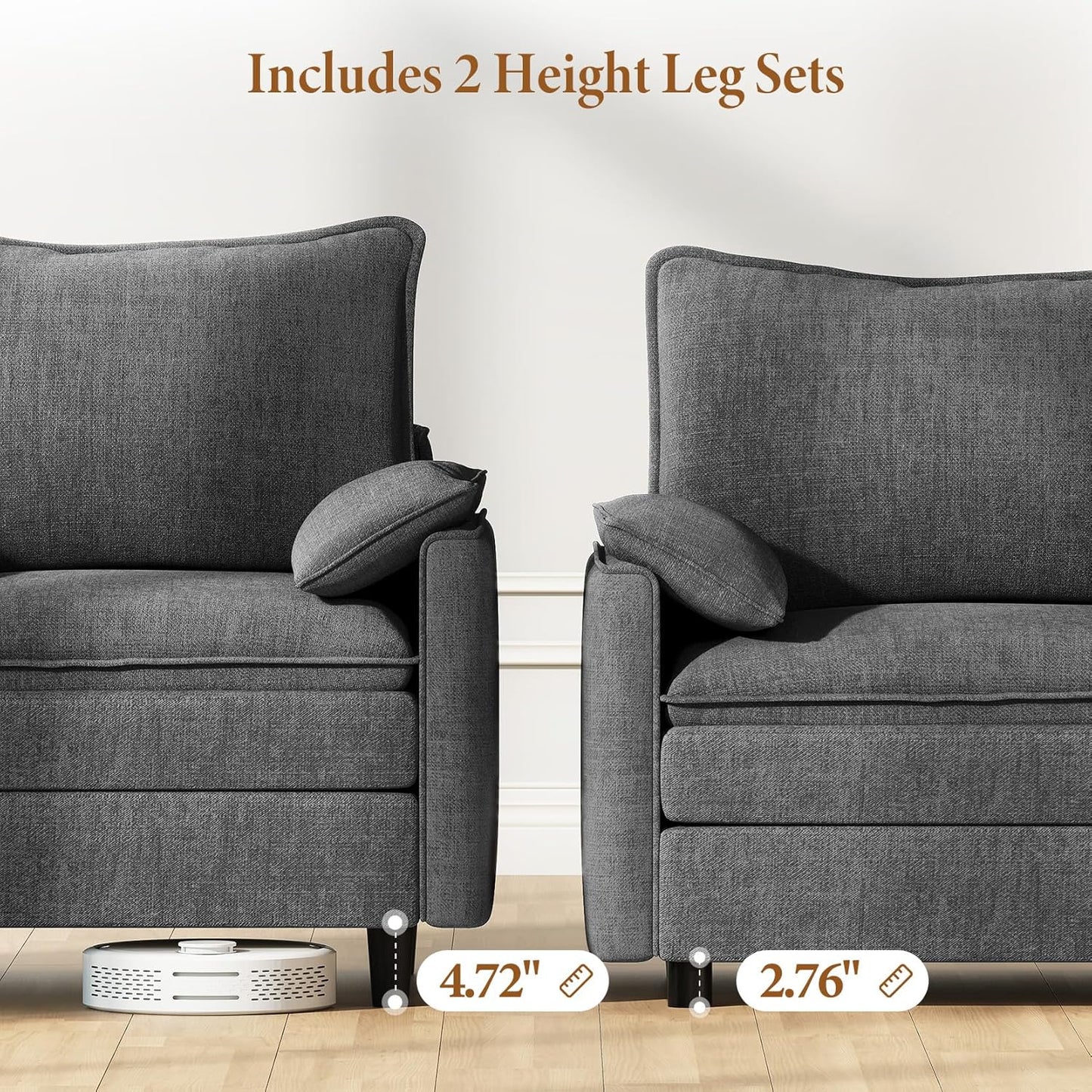 Vesgantti 142" Cloud Couch Sectional Modular Sofa, Comfy Sectional Couch with Ottoman Deep Seat Chenille L Shaped Sofa, Modular Couches for Living Room, Bedroom and Apartment, Gray