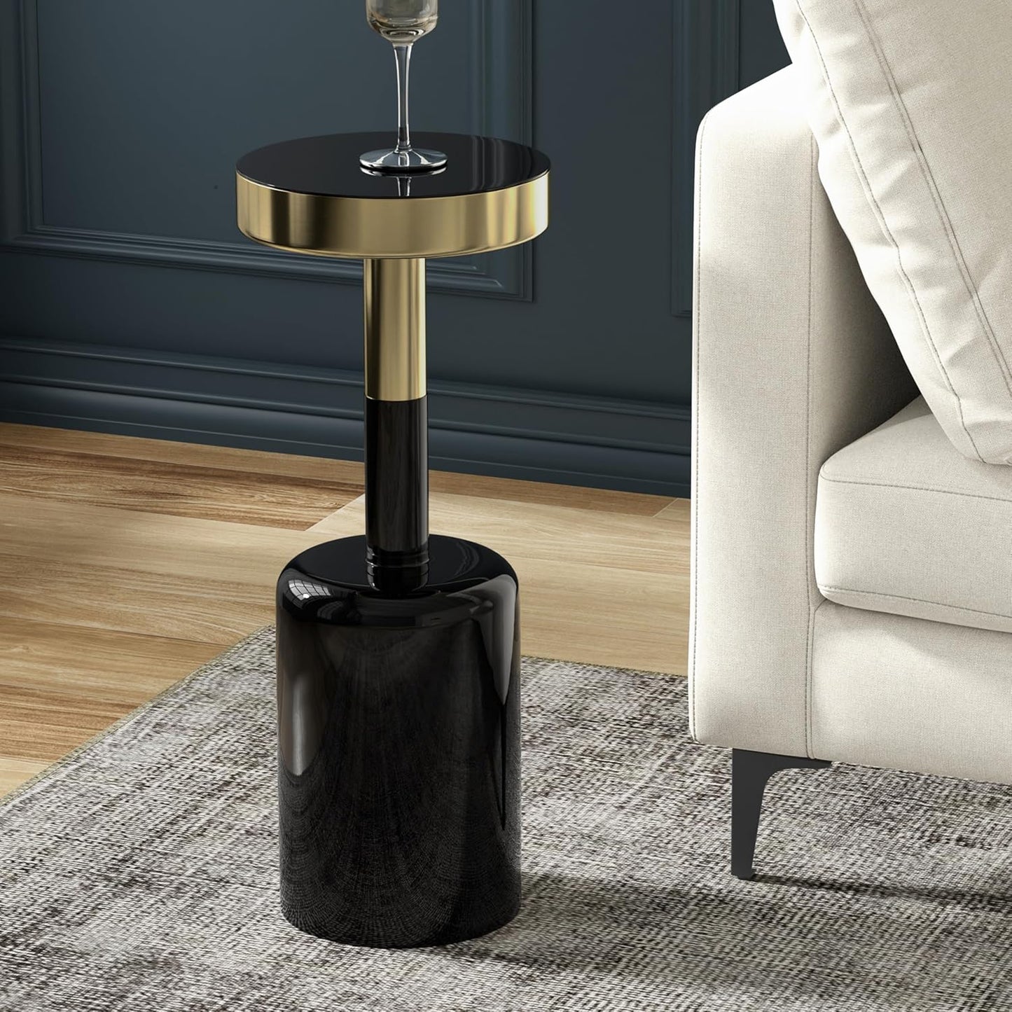SIMPLIHOME Frannie Modern Contemporary 10 inch Wide Metal Side Table in Gold / Black for the Living Room and Bedroom