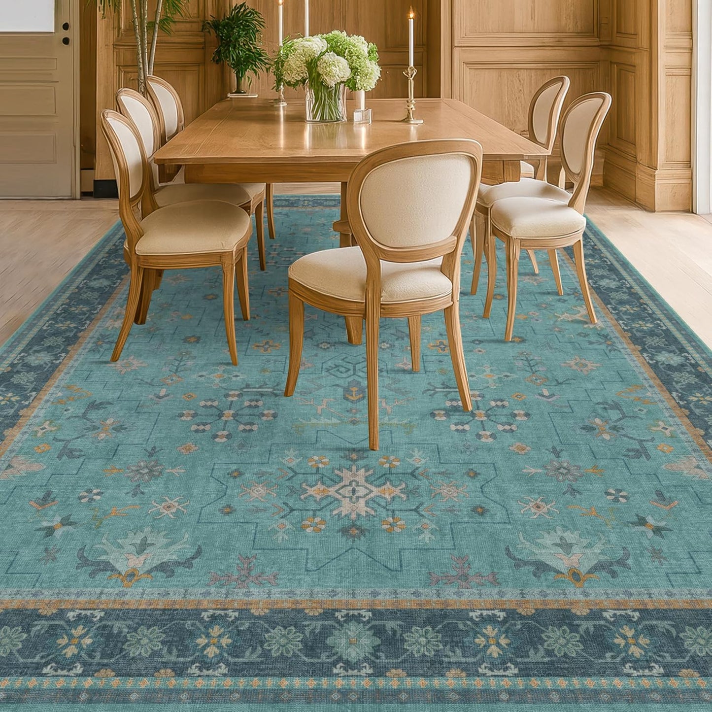 Boho 8x10 Large Teal Green Rugs for Living Room - Vibrant Turquoise Rug for Bedroom under Bed, Dining Room under Kitchen Table, Washable Soft Non Slip Unique Aqua Colorful Indoor Décor teal area rug