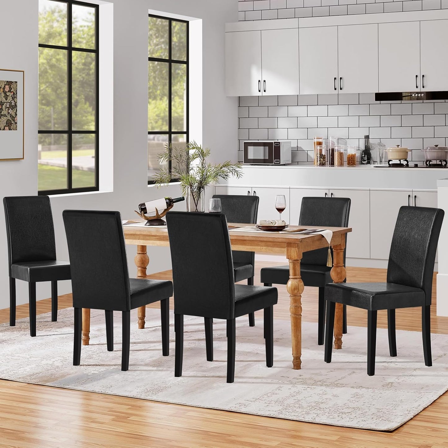 Yaheetech Dining Chairs Set of 6 Faux Leather Modern Dining Room Chairs with Rubberwood Legs and Padded Seat for Kitchen/Living Room/Restaurant, Black