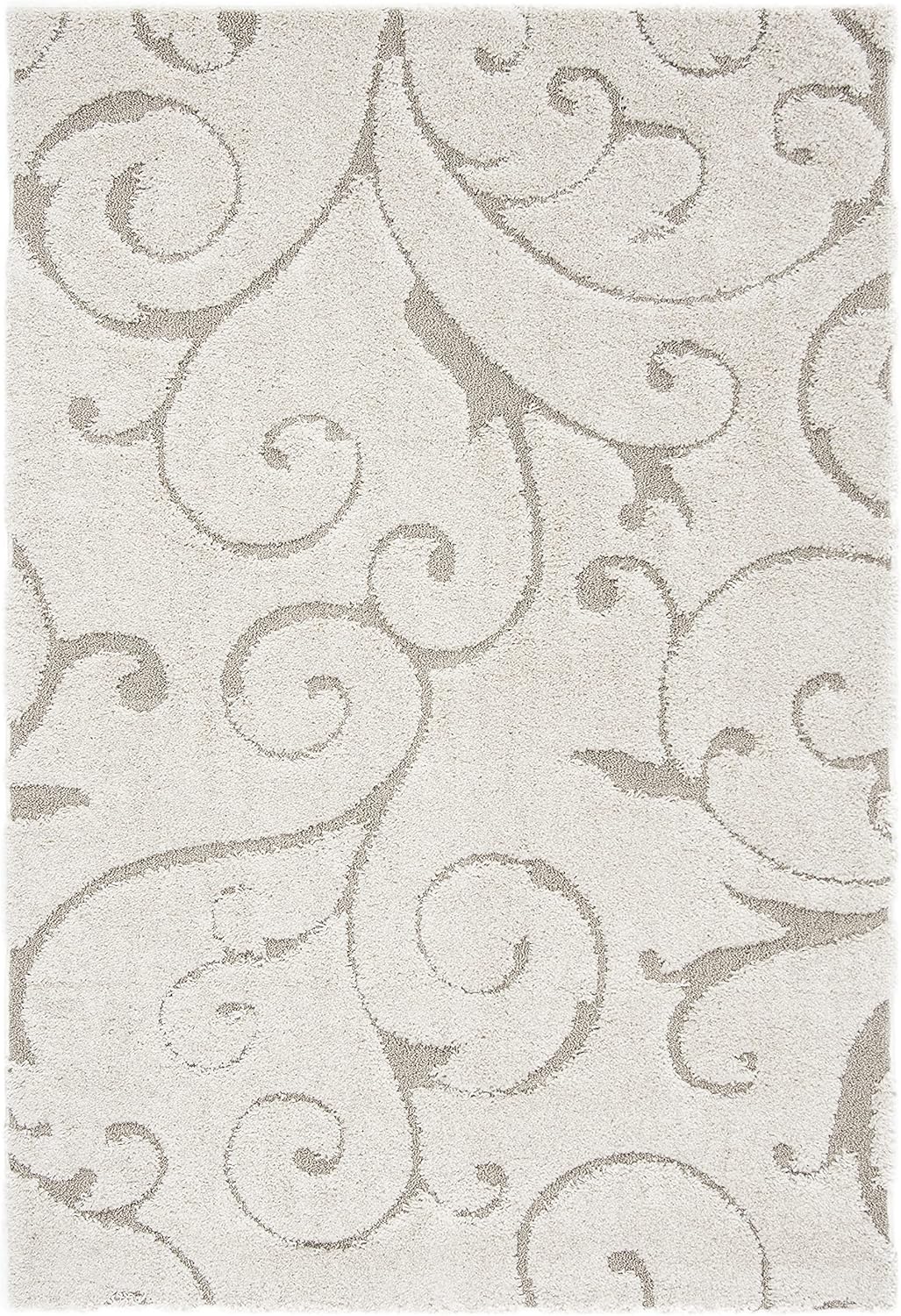 SAFAVIEH Florida Shag Collection Area Rug - 6' x 9', Cream & Beige, Scroll Design, Non-Shedding & Easy Care, 1.2-inch Thick Ideal for High Traffic Areas in Living Room, Bedroom (SG455-1113)