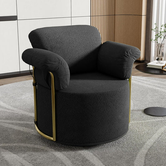 KEIKI Modern Comfy Swivel Accent Reading Chair, 360°Round Upholstered Barrel Armchair Single Club Lounge Sofa Chairs for Living Room,Bedroom, Office,Black