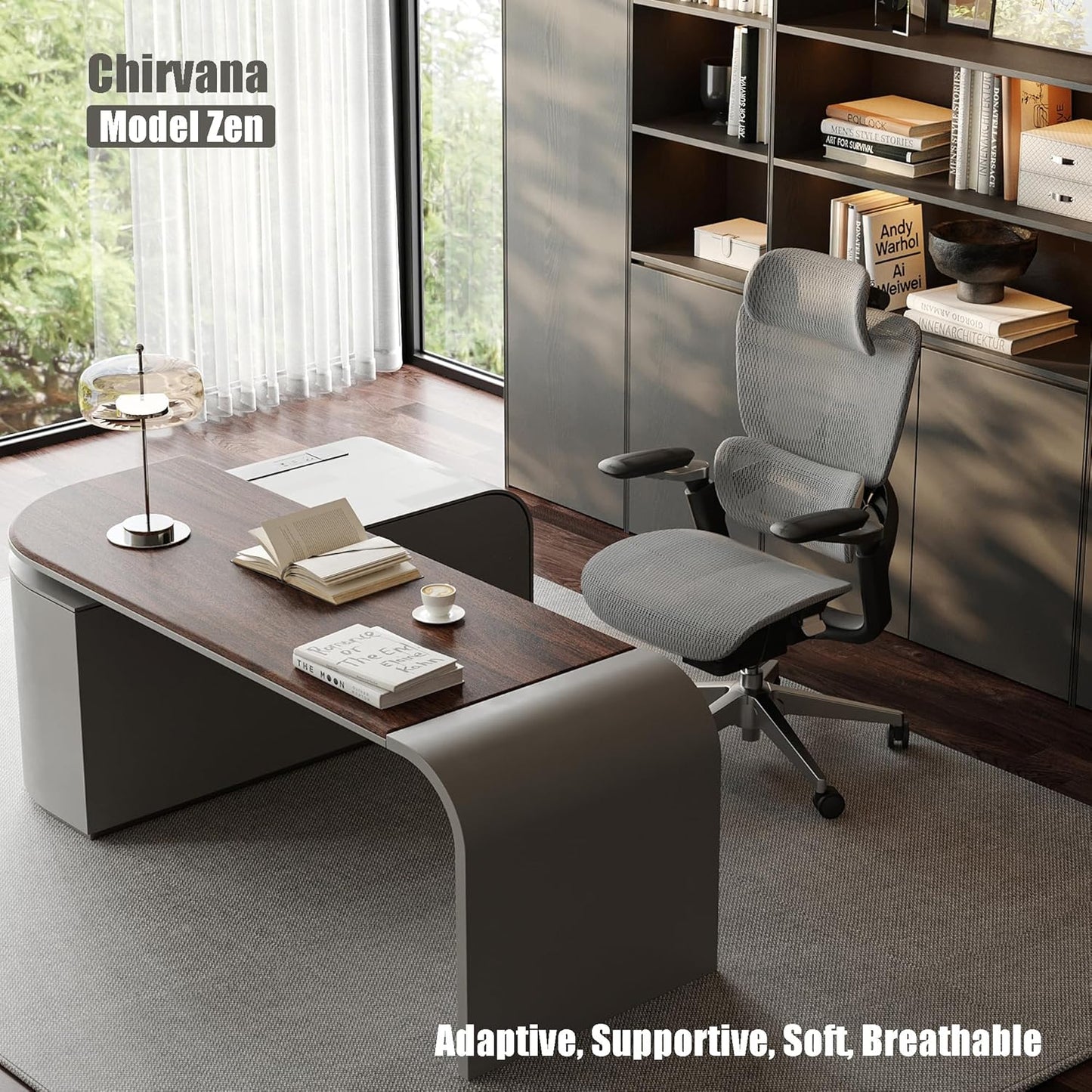 Ergonomic Office Chair, Big and Tall Mesh Home Office Desk Chair with Adjustable Lumbar Support, Gaming Chair with Headrest, 5D Armrest,90-130°Tilt, BIFMA Certified, Model Zen (Grey)