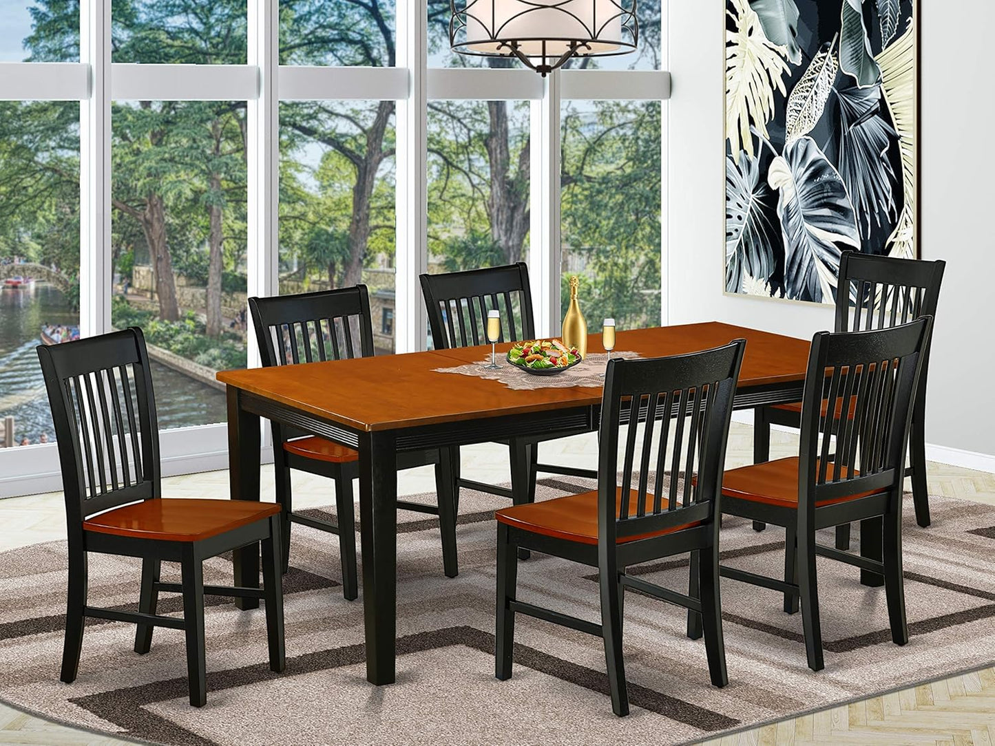 East West Furniture QUNO7-BCH-W 7 Piece Dining Room Table Set Consist of a Rectangle Kitchen Table with Butterfly Leaf and 6 Dining Chairs, 40x78 Inch, Black & Cherry