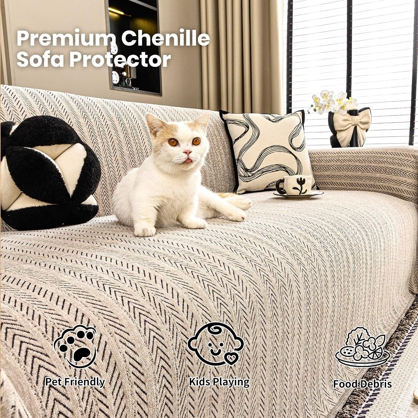 Nobildonna Sofa Cover Washable Soft Thicken Chenille Couch Cover with Tassel,Waterproof Sofa Slipcovers for 2 Cushion Couch,Loveseat,Futon Couch Furniture Protector Pet-Friendly,Brown 71"x102"