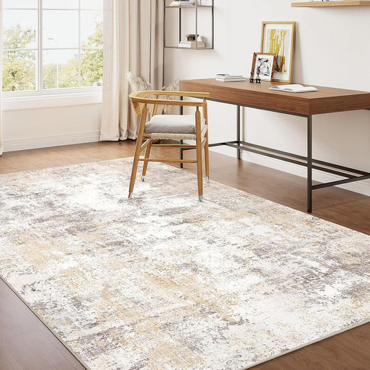 3x4 Washable Area Rug Beige Grey Neutral Abstract Entryway Kitchen Non Slip Low Pile Throw Rug Living Room Bedroom Indoor Doormat Small Soft Carpet for Entrance Bathroom