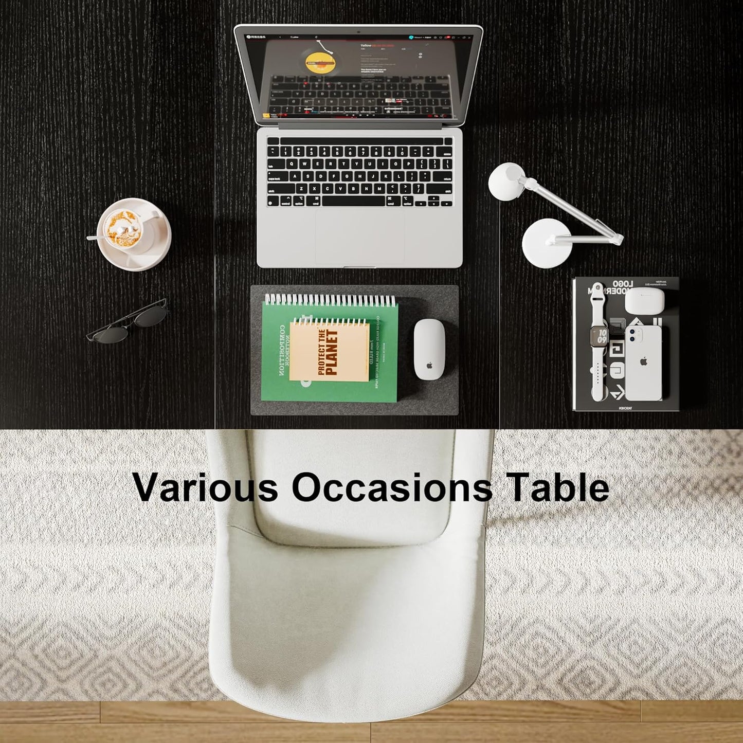 Feonase 63 Inch Extendable Kitchen Table, Modern Farmhouse Dining Table for 4-8, Wooden Dining Room Table for Small Space, Dining Room, Home Office, Living Room Furniture,Black