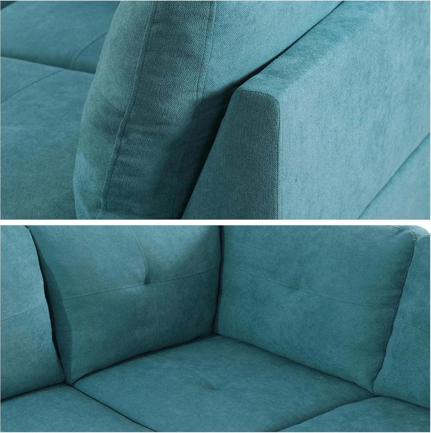 L-Shaped Sectional Sofa with Ottoman, Right-Facing Modern Microfiber Couch for Living Room, Bedroom, Office, Dark-Blue