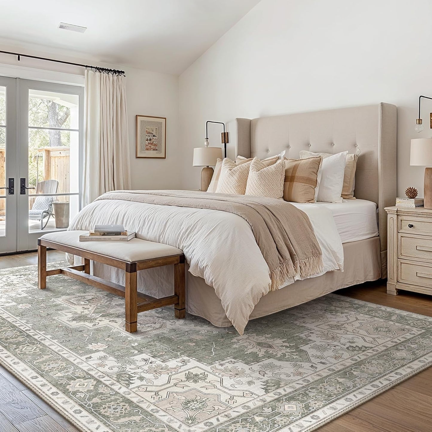 GENIMO 5x7 Area Rugs for Living Room, Machine Washable Non Slip Vintage Rugs, Low Pile Lightweight Chenille Print Rug for Bedroom, Dining Room, Home Office, Moonlight