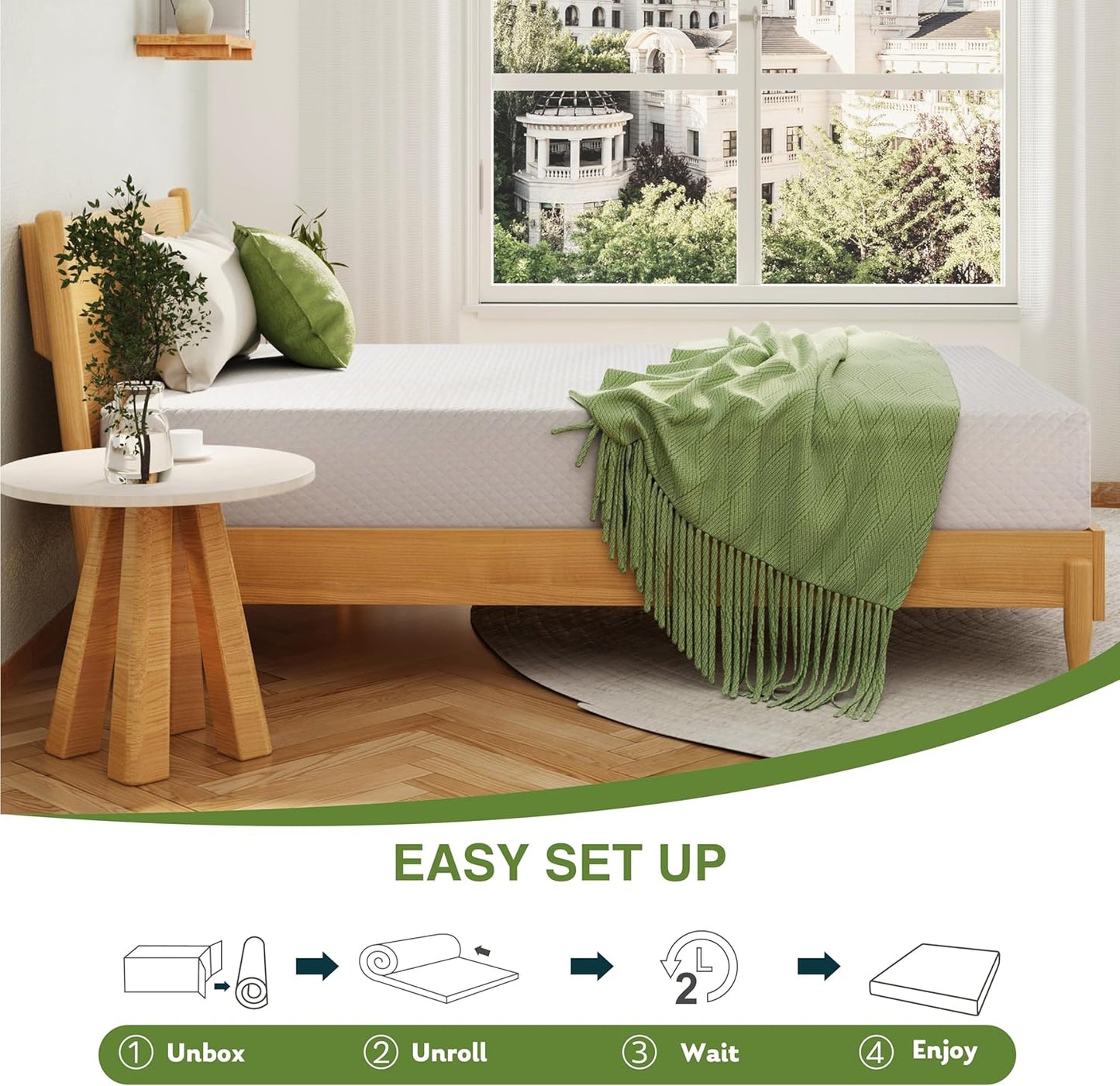 King Size Memory Foam Mattress, 8 Inch Bed Mattress in a Box with Cooling Green Tea Gel, Relieve Pressure with Medium Support, CertiPUR-US Certified, 80''L x 76''W, White