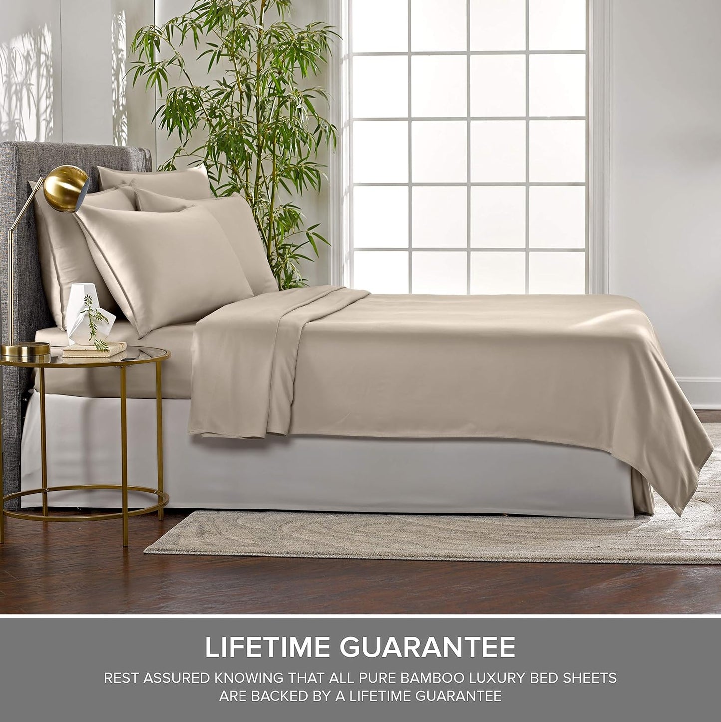 Split King Sheets by Pure Bamboo, Genuine 100% Organic Viscose Derived from Bamboo Bed Sheet Set, Soft & Cooling, Double Stitching *Not for Split Top (Split King, Sand)