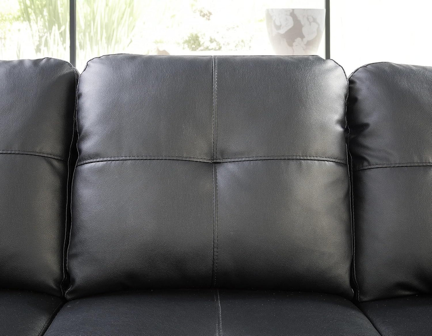 98 Inch L Shaped Sectional Sofa with Chaise Lounge, Storage Ottoman and 2 Pillows, 4-Seaters Faux Leather Upholstered Tufted Couch w/Cupholder & Nailhead Trim for Living Room, Office, Black