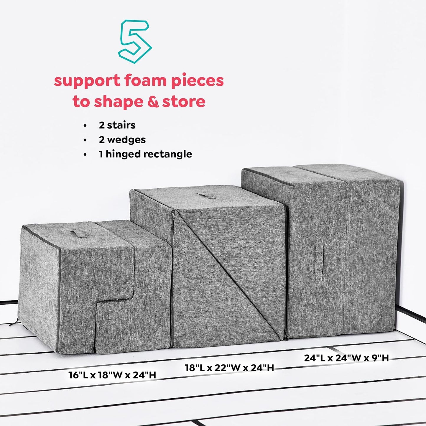 Yourigami Kids and Toddler Play Gym, Playroom Couch Set, Durable Modular Design, Mountain Gray