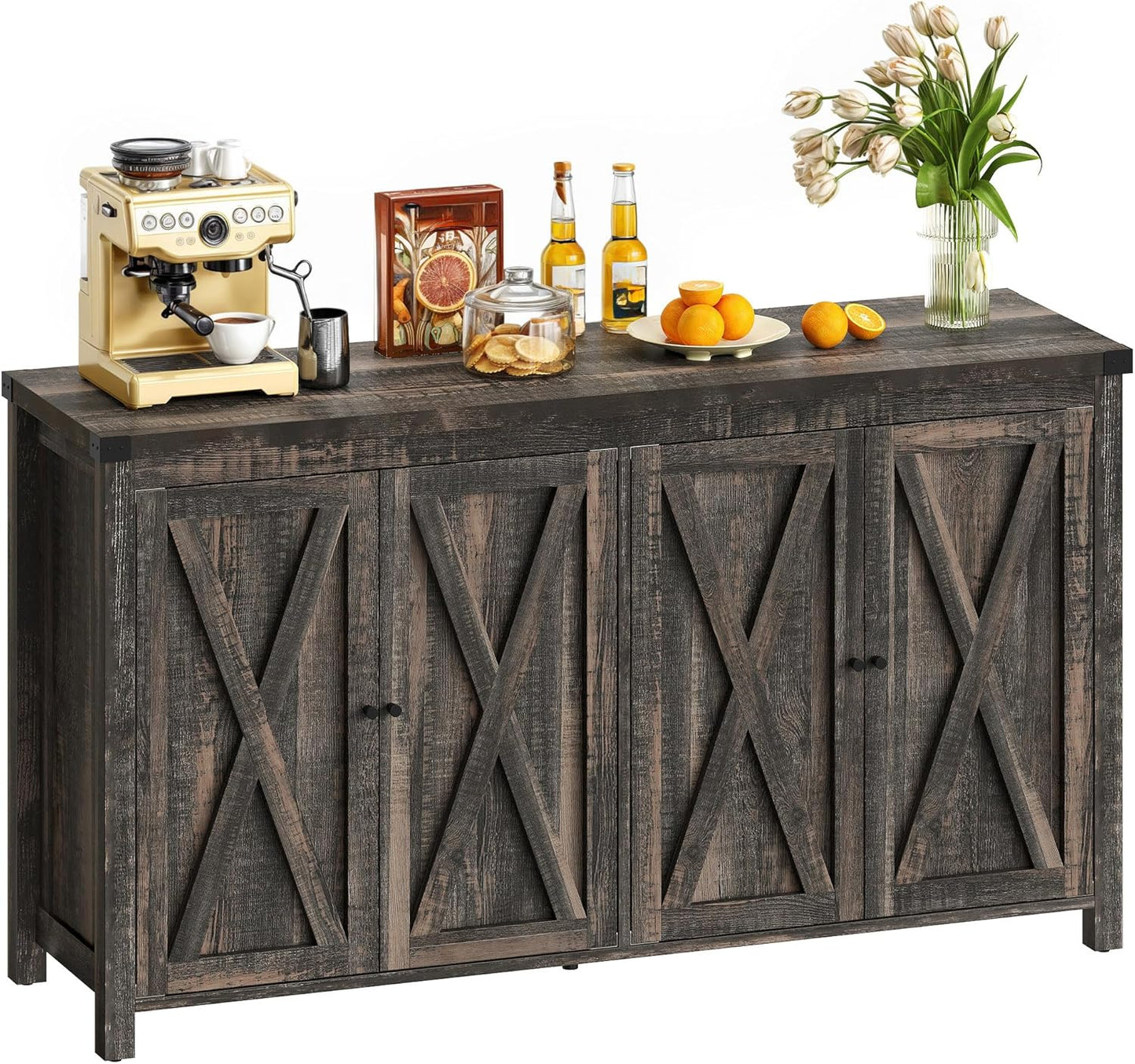 DWVO Buffet Cabinet with Storage, 55" Sideboard Buffet Storage Cabinet with Shelves and Doors, Farmhouse Coffee Bar Cabinets Kitchen Table for Kitchen, Dining Room, Dark Oak